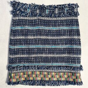 TORY BURCH Nora Normandy Blue Tweed Fringe Multicolor Enamel Pencil Skirt Sz 8